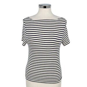 J.Crew Factory Striped Boatneck Fitted T-Shirt Blue White Medium NWT